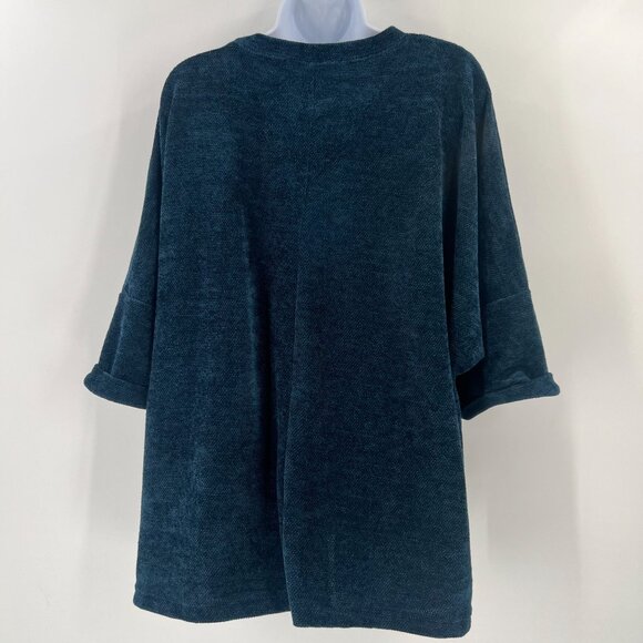Umgee M Dark Teal Oversized Textured Knit Top 3/4 Sleeve Boho Lagenlook Artsy - Picture 2 of 7